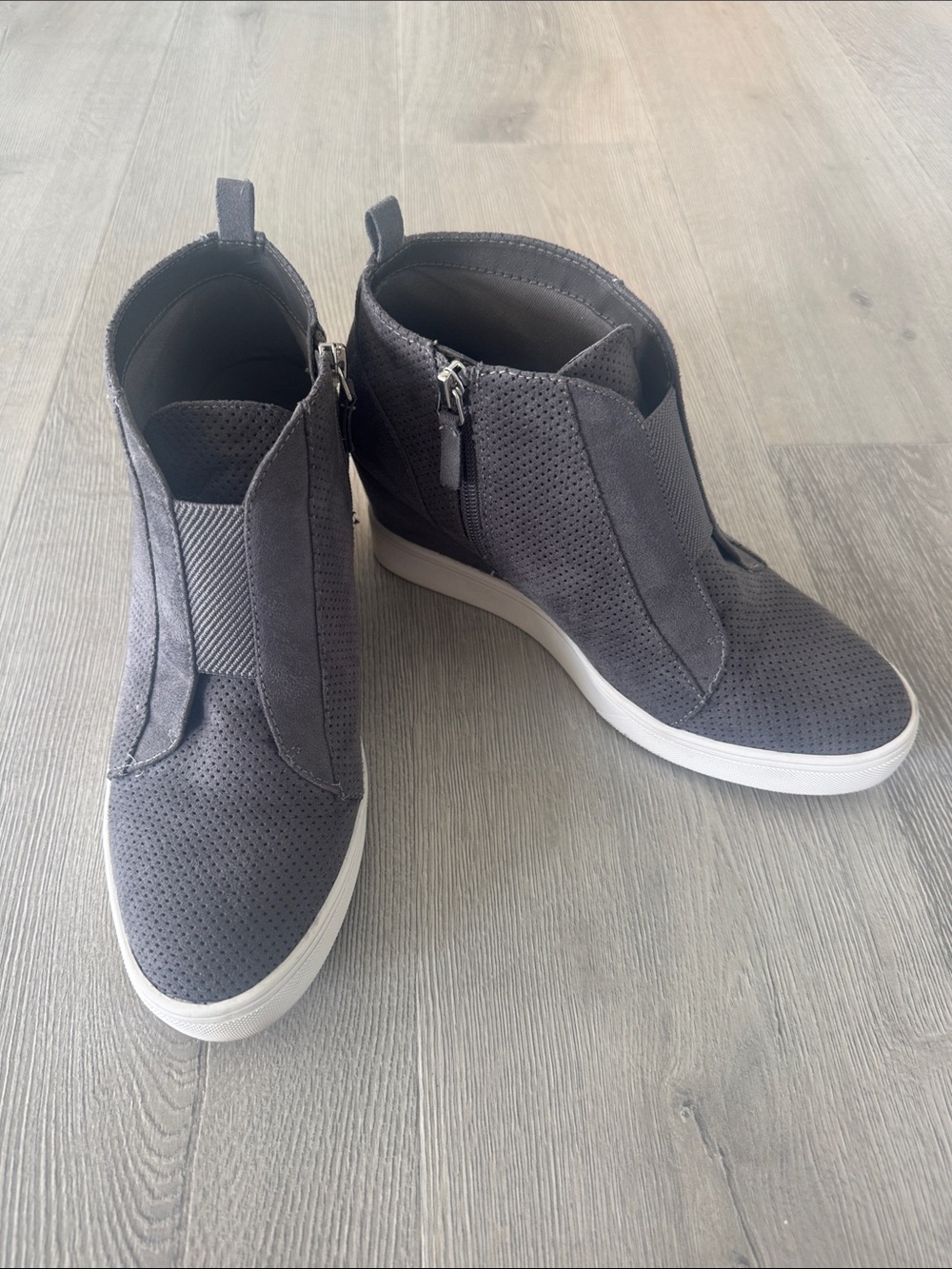 Women's Gray Perforated Wedge Sneaker Boots